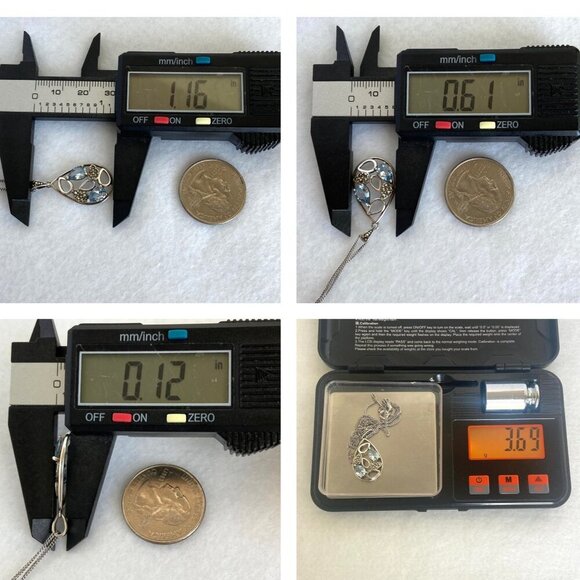 Sterling Silver 925 SLC Blue Topaz Marcasite Teardrop Pendant Necklace 18" Chain - Picture 10 of 16